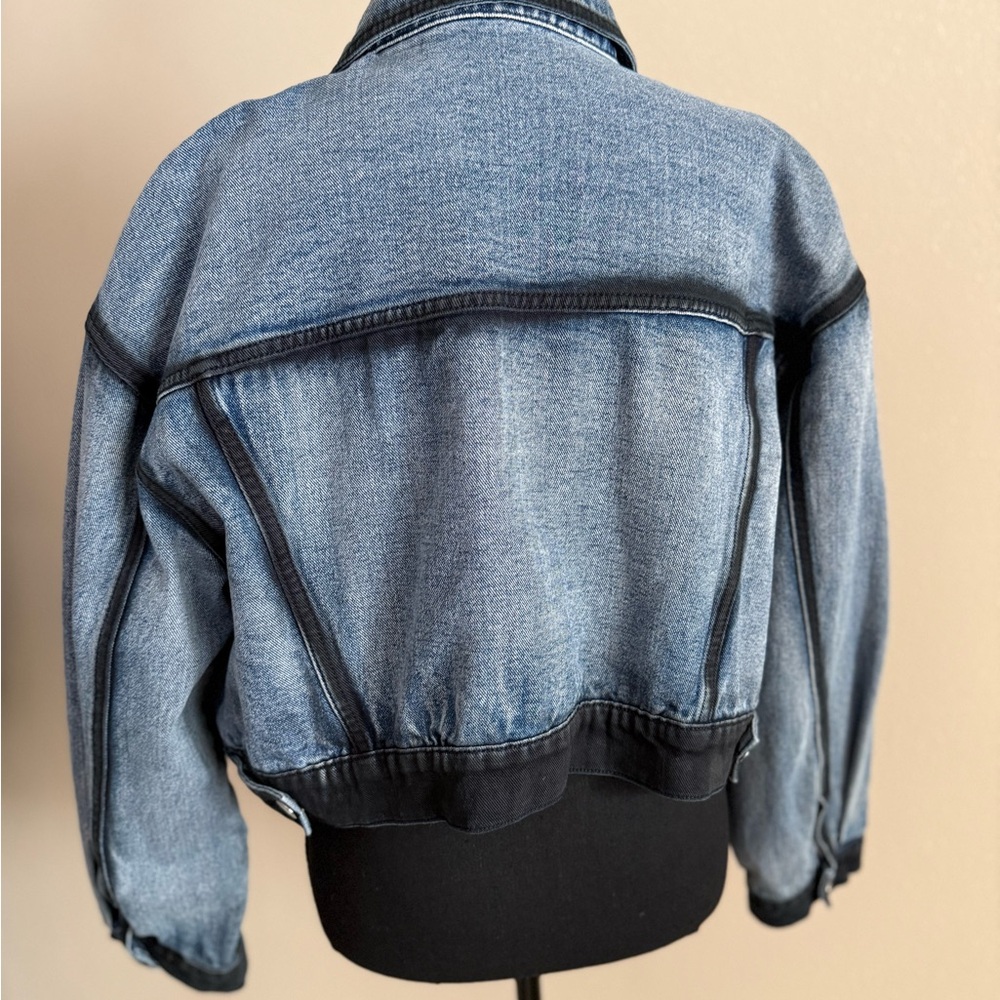 PrettyLittleThing Acid Wash Cropped Denim Jacket Oversized Boxy US 6 - Picture 6 of 11
